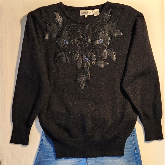 Vintage Cristina Black Sweater Size S - Picture 3 of 10